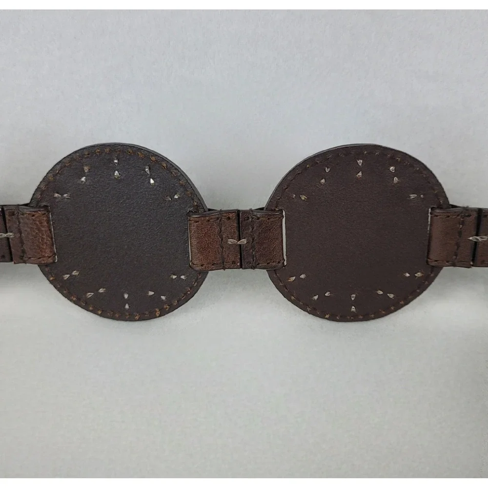 Michael Kors Womens Brown Leather Studded Disc Medallion Belt Large